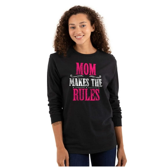 Mom Makes the Rules Funny Mothers Women Plus Size Long Sleeve Graphic Tee Brisco Brands 2X