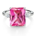 thumbnail image 2 of Gem Stone King 925 Sterling Silver 12X10MM Pink Created Sapphire and 2MM White Moissanite 3 Stone Engagement Ring for Women | 6.68 Cttw | Gemstone September Birthstone | Size 6, 2 of 3