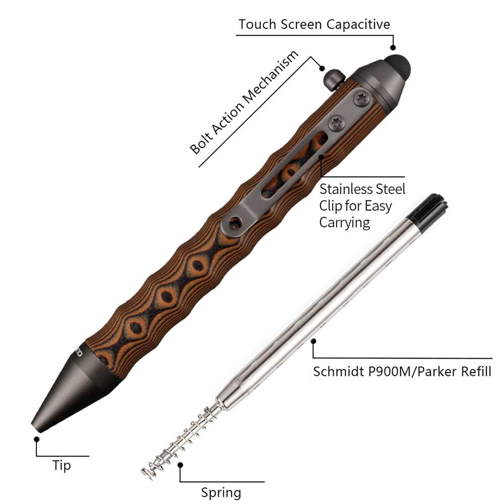 Bolt Action Touch Screen Ballpoint Pens Orange/Black Refillable EDC