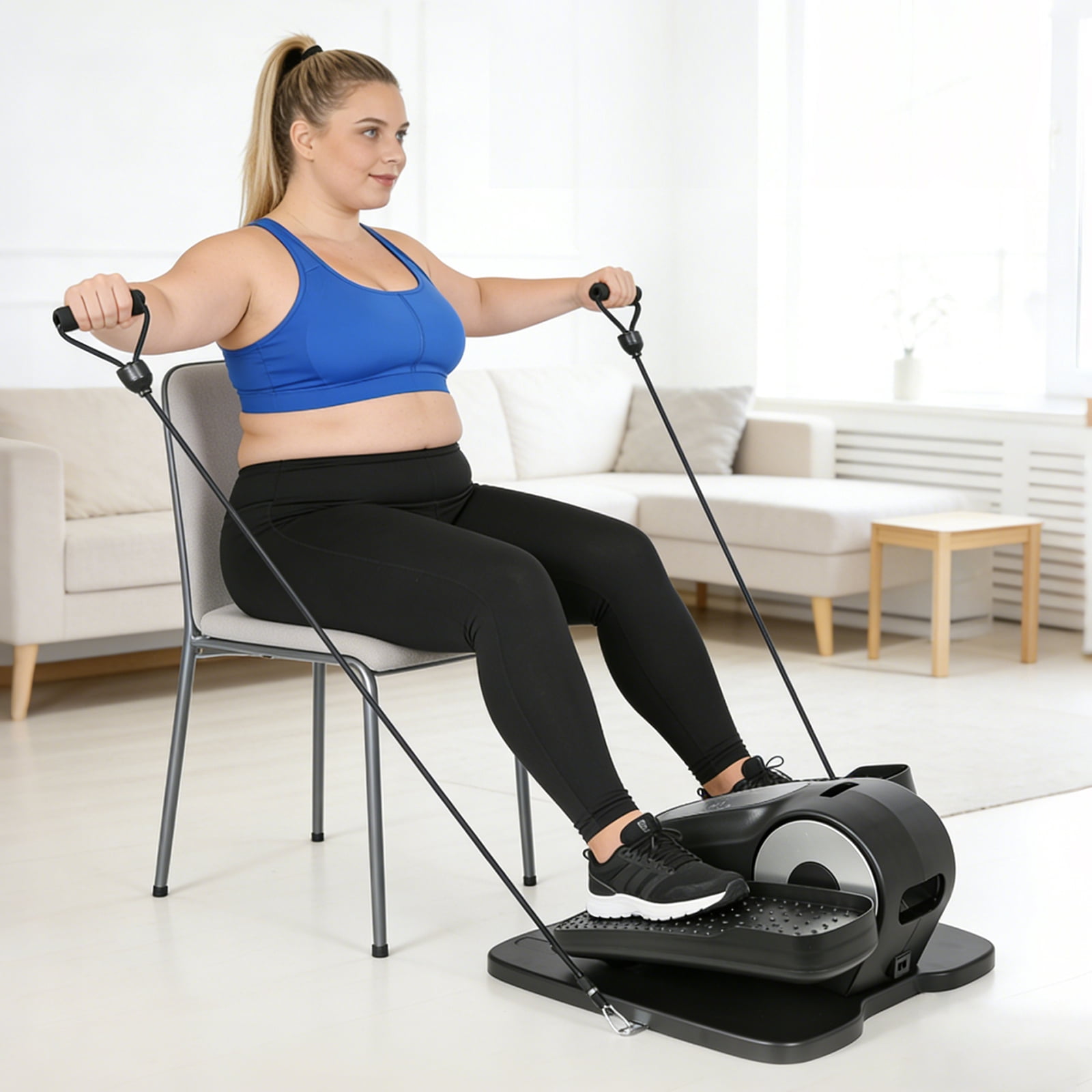 Under Desk Elliptical Machine, Portable & Quiet Seated Leg Exerciser, 12 Speeds with LCD Display & Remote, Compact Fitness for Seniors & Home Office, Black