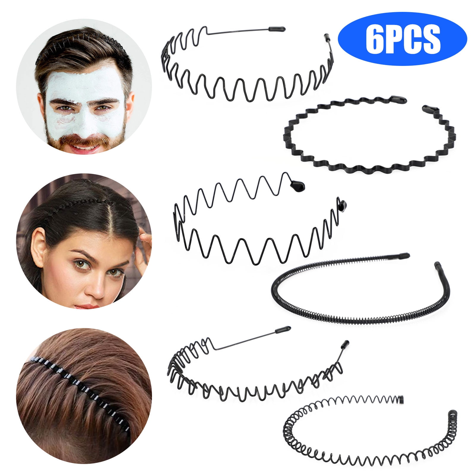 TSV 6/10Pcs Fashion Metal Hair Bands, Unisex Spring Hair Hoop, Black Wavy  Sports Hairbands Hair Accessories, Non Slip Smooth Elastic Adjustable  Headbands with Teeth for Men Women Beauty Care Outdoors - Walmart.com
