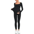 thumbnail image 3 of EastElegant Maternity Seamless Yoga Jumpsuits Women's One Piece Workout Bodysuits Ribbed Square Neck Long Sleeved Romper, Black, M, 3 of 6