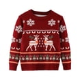 thumbnail image 1 of Suéteres De Punto Jersey de punto para niños y niñas, suéter con copos de nieve navideños con estampado de alces para niños Kuymtek Vino rojo*3-4 años Única para Niña, 1 of 9