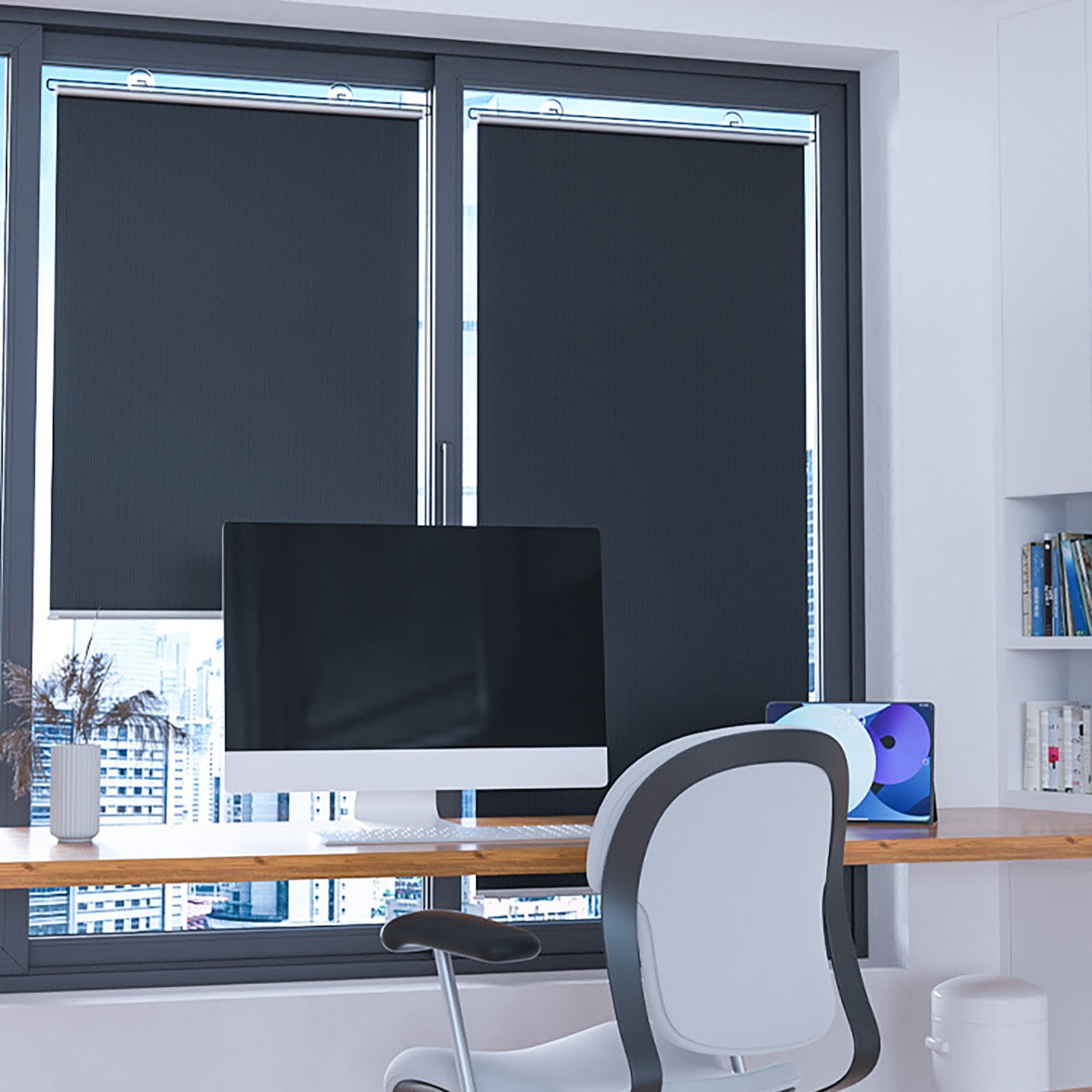 Blackout Blind Curtains with Suction Cups for Windows No Drill Cordless Blinds Temporary Portable Roller Shades Uv Protection Window Shades for Home,Office,Bedroom,Door(45*125Cm, Black)Harlik