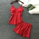thumbnail image 2 of Gibobby Pijama algodón mujer Conjunto de pijama de dos piezas con encaje de flores y satén para mujer(Rojo,CH), 2 of 3
