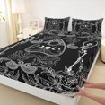 thumbnail image 4 of Castle Fairy Boho Skeleton King Sheets 4pcs,Spooky Rose Moonphase Bedding,White Black,1 Fitted Sheet,1 Flat Sheet and 2 Pillowcases, 4 of 6