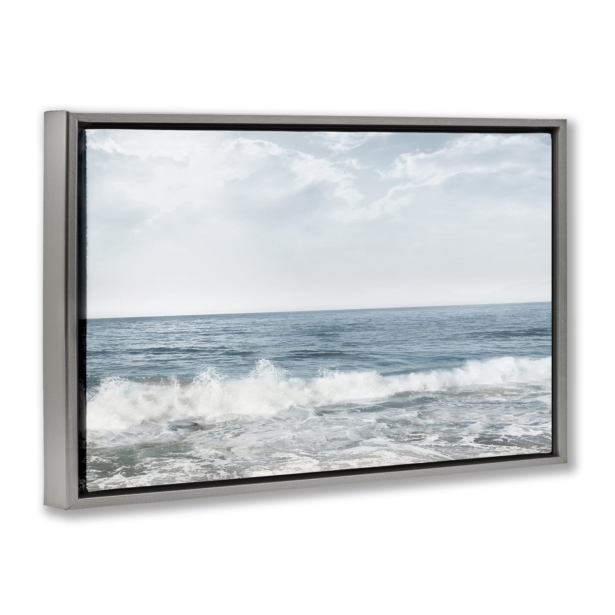Stupell Industries Splashing Waves Beach Landscape Photography Gray Floater Framed Canvas Art Print Wall Art, 31 x 21