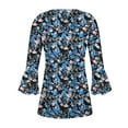 thumbnail image 4 of CYMMPU Blouses for Women Dressy Casual Button V Neck Flare Sleeve Summer Fashion Shirts Loose Fit Spring Tops T-Shirts Flower Pattern 3/4 Sleeve Empire Waist A Line T-Shirts Multicolor L, 4 of 5