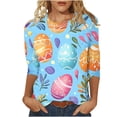 thumbnail image 2 of Ounisa Womens 3/4 Sleeve T Shirts Crew Neck Easter bunny Printed Casual Loose Fit Soft Comfy Spring Festival Daily Wear Tops S-5XL, 2 of 6