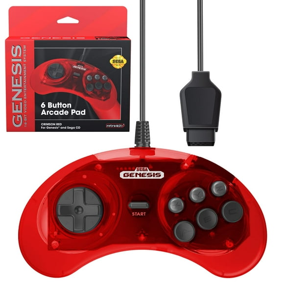 Retro-Bit Official Sega Genesis Controller 6-Button Arcade Pad for Sega Genesis - Original Port (Red)