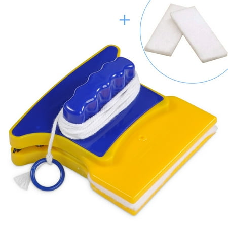 Window Glass Cleaner - Magnetic Double-Side Glass Cleaner Wiper with 2 Extra Cleaning Cotton for Window, Squeegee Washing Kit Equipment Household Cleaner Square Shape