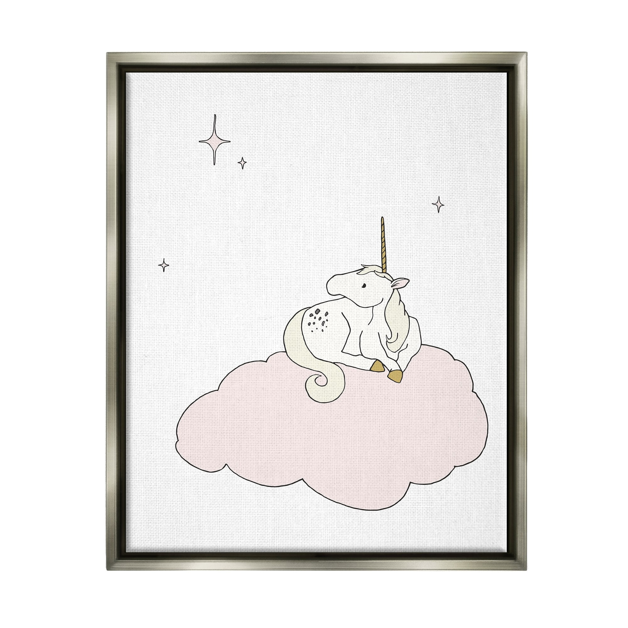 Stupell Industries Casual Unicorn Laying on Cloud Watching Nighttime Stars Graphic Art Luster Gray Floating Framed Canvas Print Wall Art, Design by Sweet Melody Designs