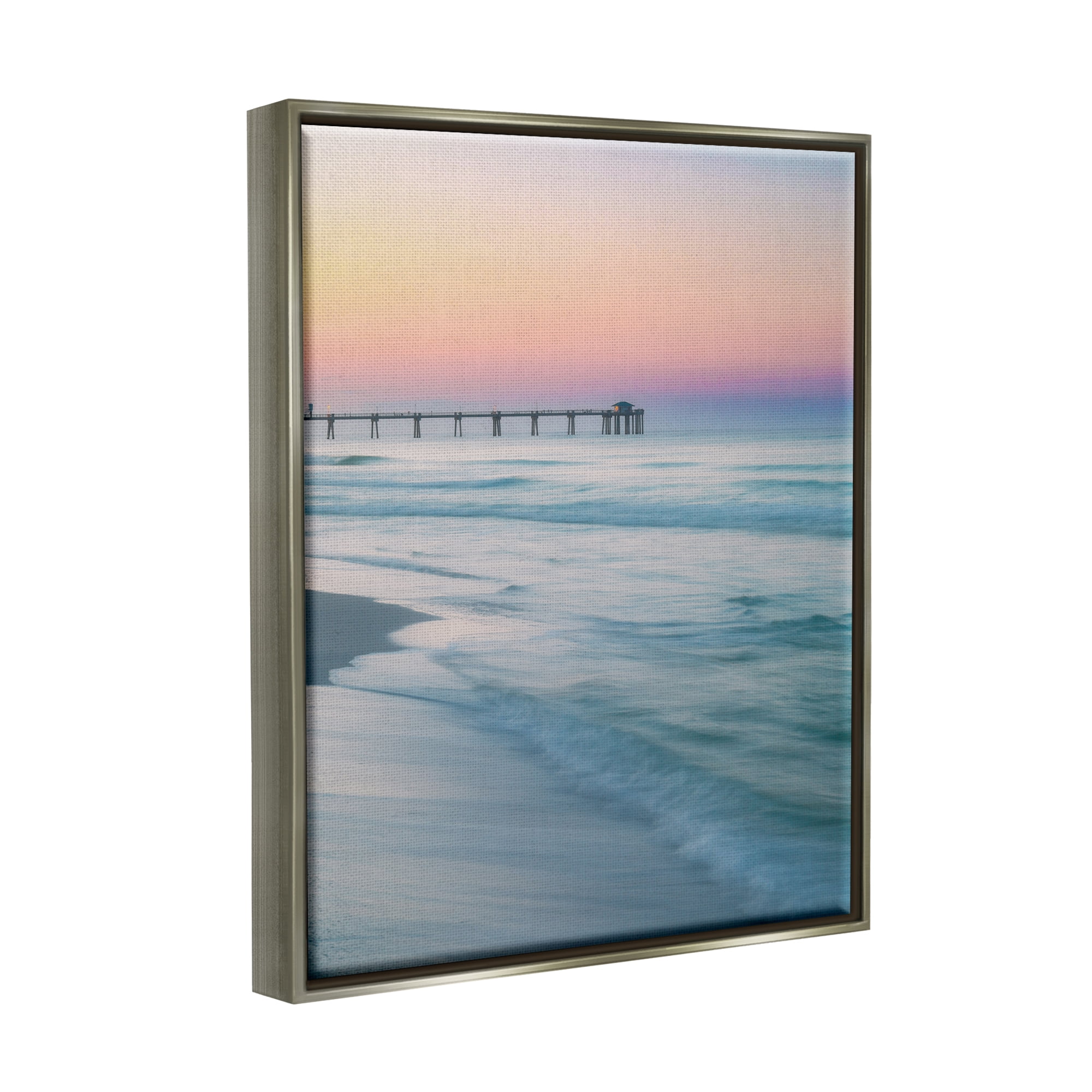 Stupell Industries Beach Waves Photography Landscape Photography Gray Floater Framed Canvas Art Print Wall Art, 25 x 31