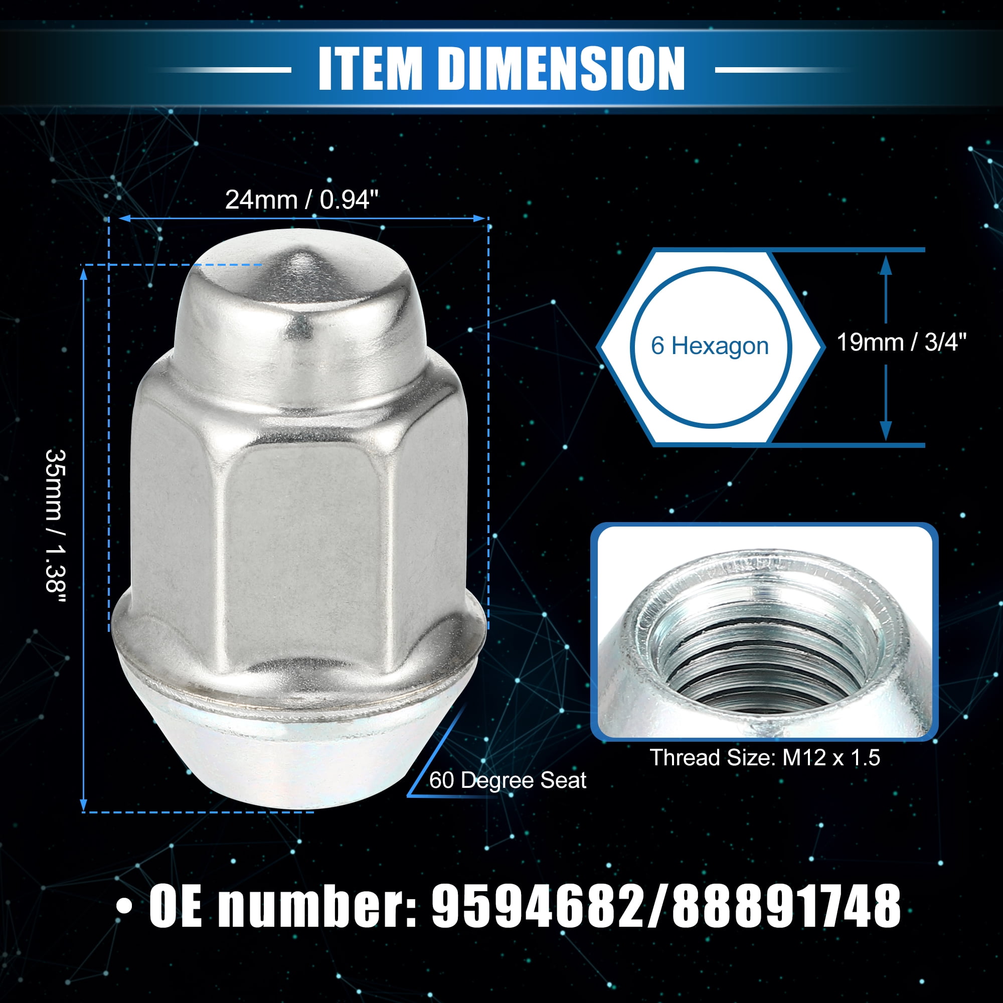 Unique Bargains 20 Pcs M12 x 1.5 Wheel Lug Nuts for Chevrolet Malibu Impala for Buick Encore Silver Tone Tire Lugnuts