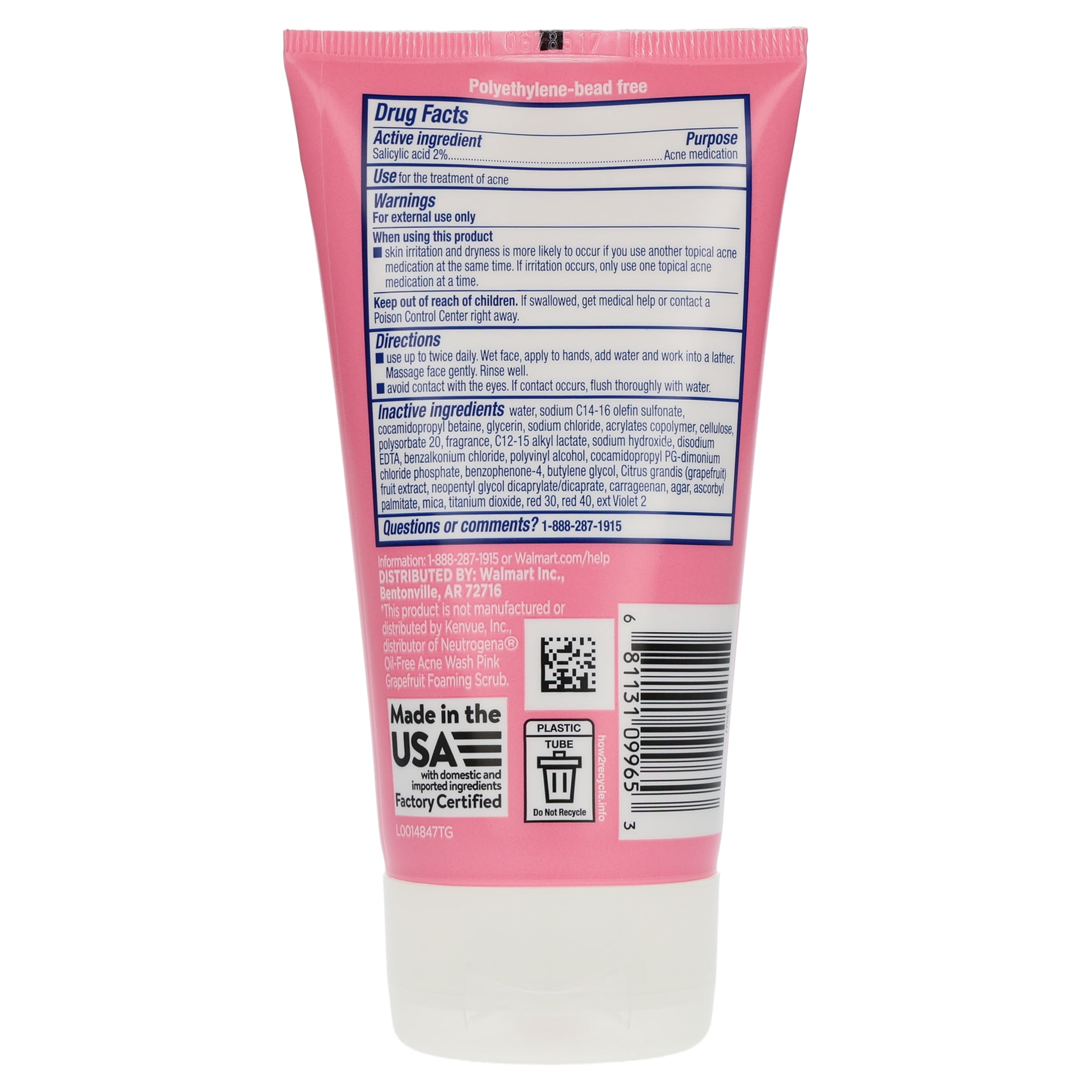 Equate Pink Grapefruit Foaming Acne Scrub, 4.2 fl oz