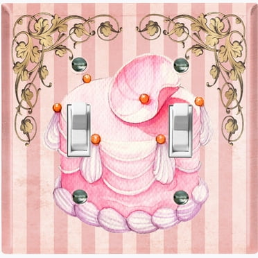 Metal Light Switch Plate Cover Elegant Pastel Pink Cake Striped Wallpaper CAK047