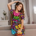 thumbnail image 3 of Pofeuu Butterfly Garden Print Women's Loose Fit Short Sleeve Nightgown, Comfortable Sleep Dress for Women, Casual Lounge Sleepwear, Soft Cotton Sleep Dress, 3 of 6