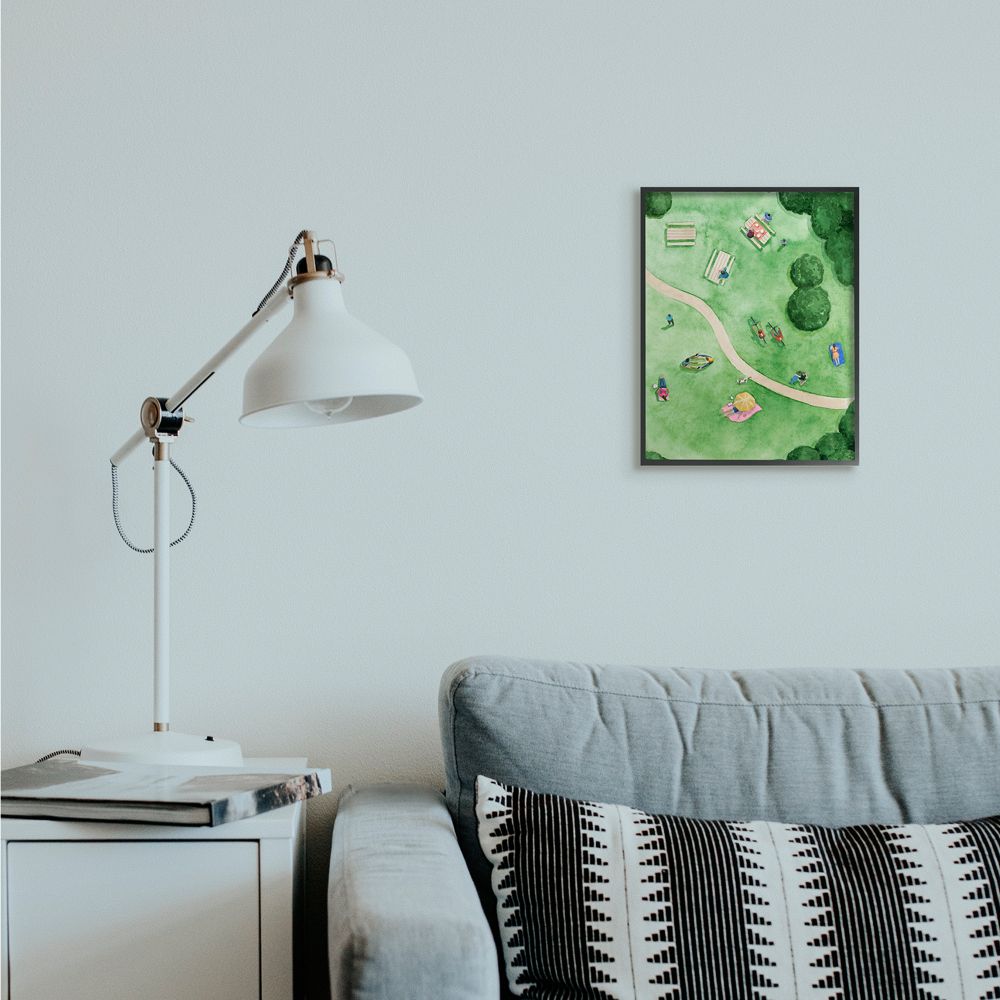 Stupell Industries Aerial Park Fun Watercolor Summer Friends Painting Framed Wall Art Design by Grace Pop, 11" x 14", Black Framed