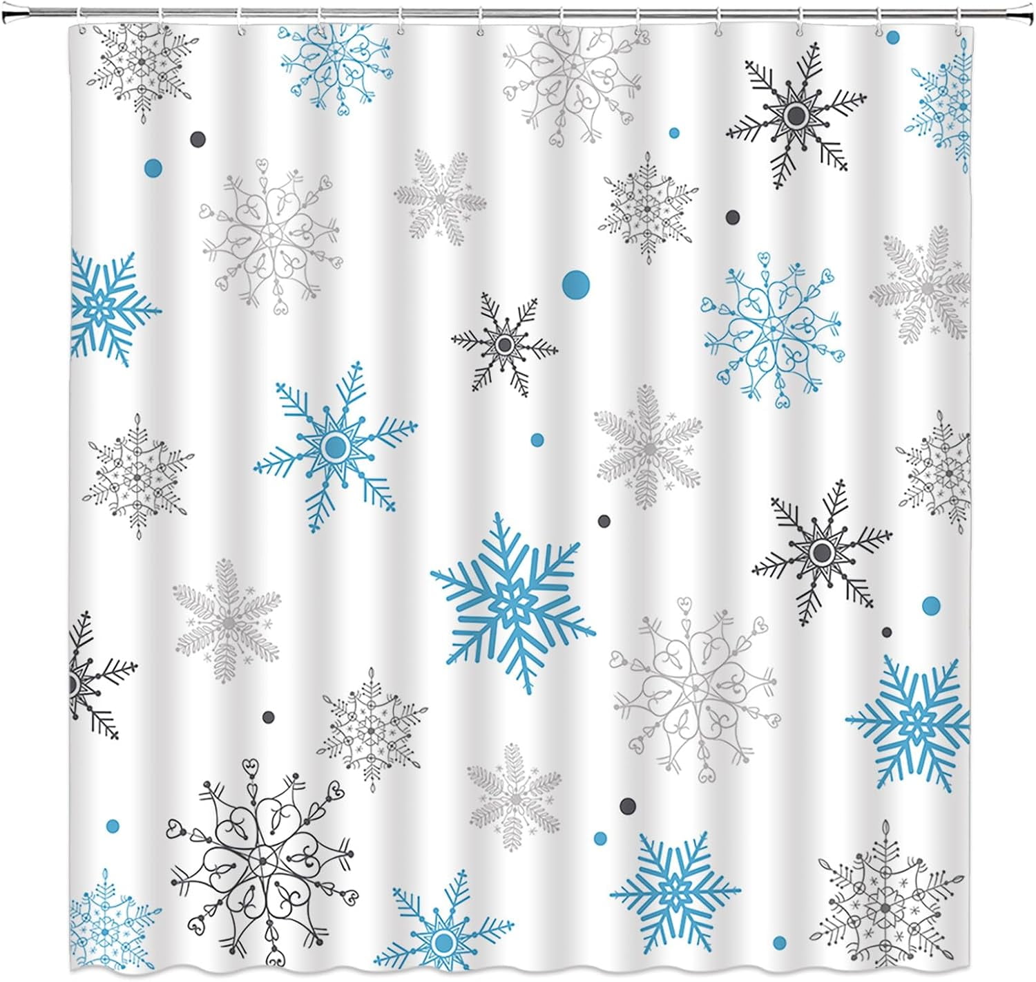 Christmas Snowflake Shower Curtain Winter Snowy Blue Gray Merry Christmas Holidy Fabric Bathroom Curtain Set with Hooks(70" WX70 H)