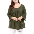 thumbnail image 2 of ClodeEU Women's Plus Size Raglan Sleeve Top ,Pleated Round Neck 3/4 Sleeve Loose Fit Blouse Army Green,Womens Plus L, 2 of 8