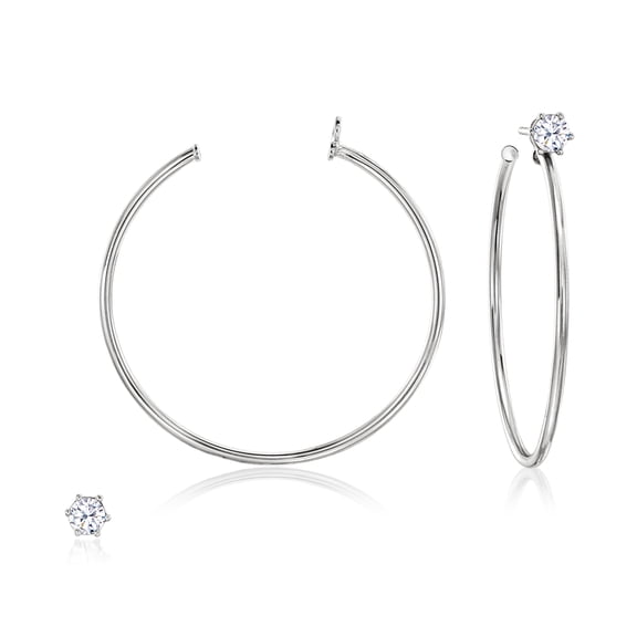 Ross-Simons Italian .50 ct. t.w. CZ Jewelry Set: Stud Earrings and Hoop Jackets in Sterling Silver, Women's, Adult