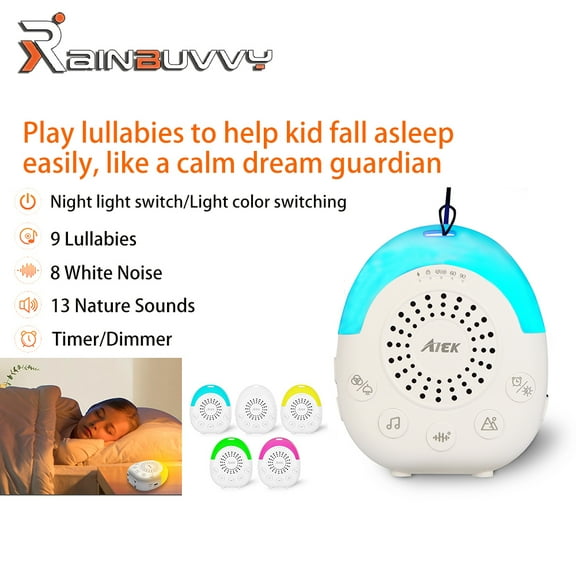 Rainbuvvy AX01 White Noise Sleep Aid Audio Player 30 Sound Sources Timer Off Type-C Interface 1000mAh with Night Light Suitable for people with insomnia