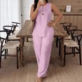 thumbnail image 2 of MXUIKV 2 Piece Sets for Women Summer Loose Fitted Sleeveless V-Neck T-Shirts Straight Leg Trousers(Large,Pink), 2 of 5