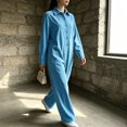 thumbnail image 5 of Tqcoqu Women's Button Front One Piece Jumpsuit, Collared Long Sleeve Loose Wide Leg One Piece Jumpsuit with Patch Pockets, 5 of 7