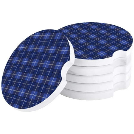 

KXMDXA Classic Blue Lattice Plaid Texture Set of 2 Car Coaster for Drinks Absorbent Ceramic Stone Coasters Cup Mat with Cork Base for Home Kitchen Room Coffee Table Bar Decor
