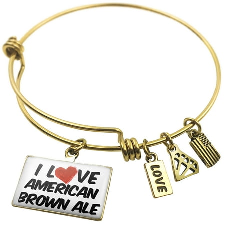 Expandable Wire Bangle Bracelet I Love American Brown Ale Beer - NEONBLOND
