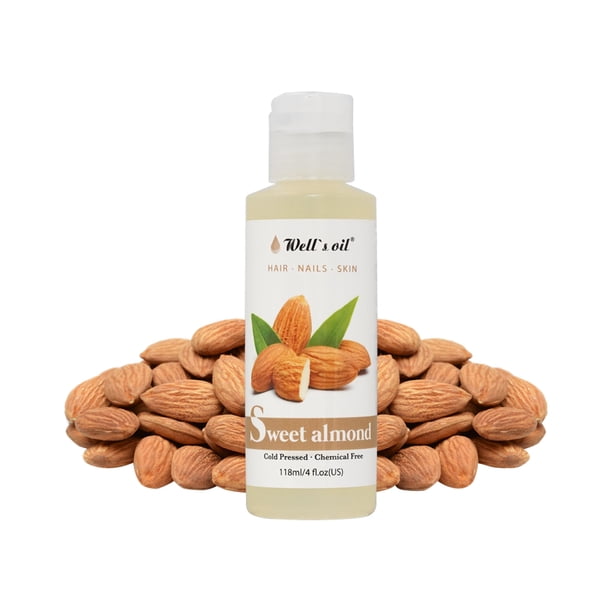 Well's Oil ACEITE DE ALMENDRAS DULCES | 4oz(118ml) | natural | Para cabello + piel | Refinado prensado en frío | se absorbe fácilmente | Hidratante Salud Piel