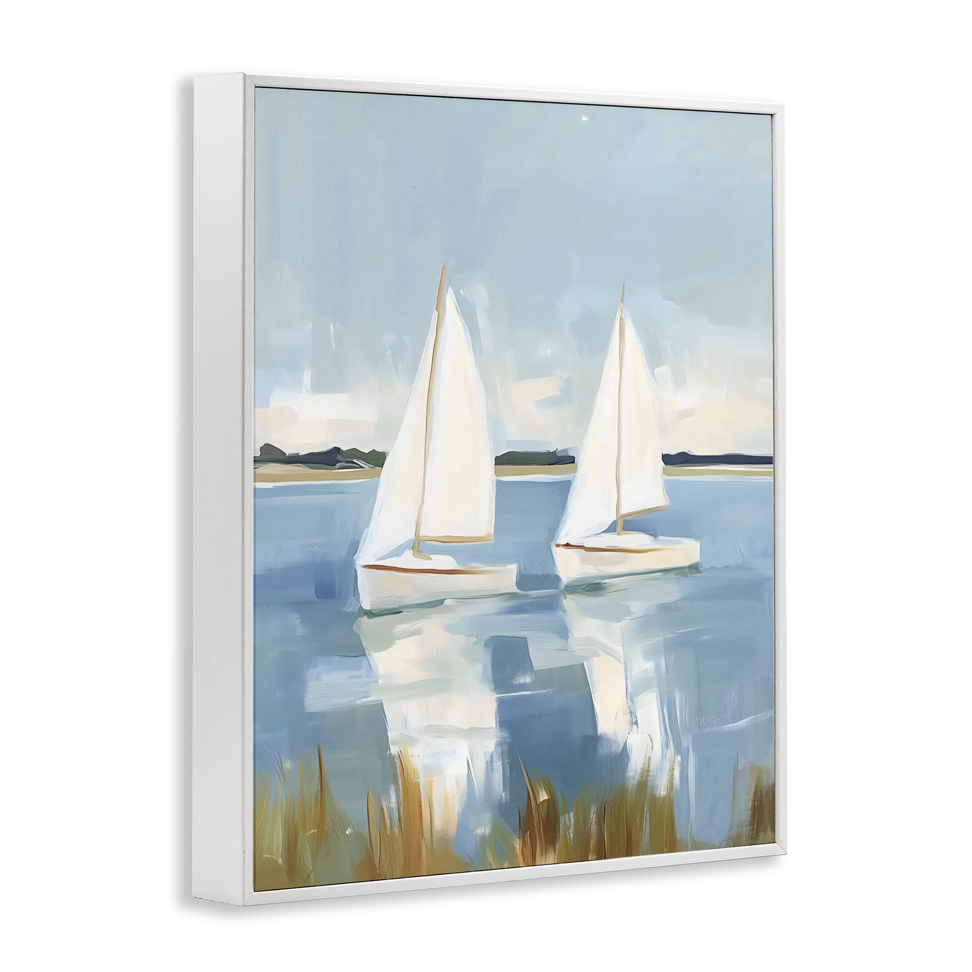 Stupell Industries Twin Sailboats By Shore White Framed Giclee Art, design by The Prints Vibe