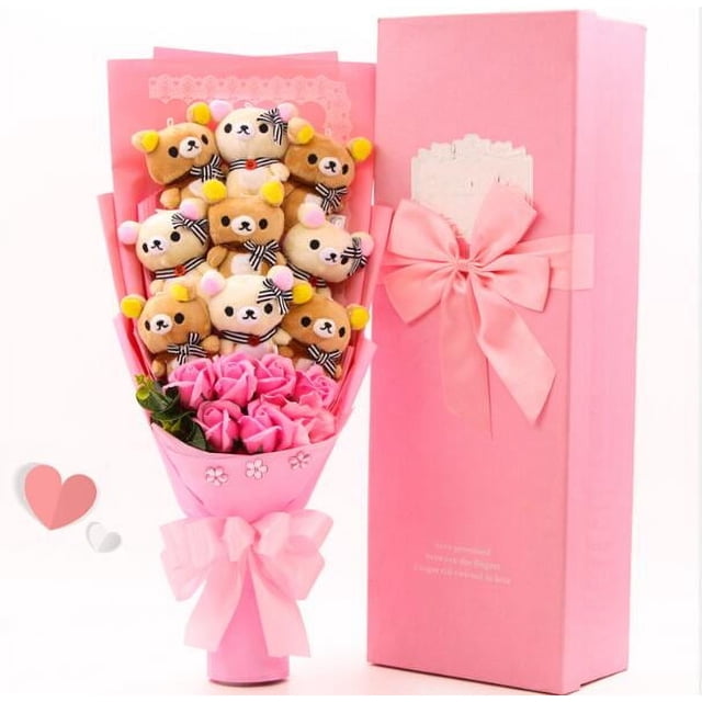 Graduate Teddy Bear Stuffed Animal Plush Toy Lover Rilakkuma With graduation Flower Bouquet Gift Box Birthday Graduation Gifts