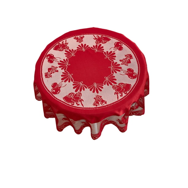 Mesa de Navidad Runner Ronda Mantel Rojo Encaje Fiesta Decoración Mantel, Poliéster Rojo 39.37x39.37In, Decoraciones de la Mesa de Navidad
