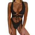 thumbnail image 1 of Women s Black Cutout Lace Up Backless High Cut One Piece Swimsuit Monokini M, 1 of 2