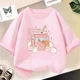 thumbnail image 2 of Camiseta de algodón con dibujos animados de batido de fresa para niñas, linda camiseta rosa con gráficos de manga corta para niños, ropa para bebés, 2 of 5