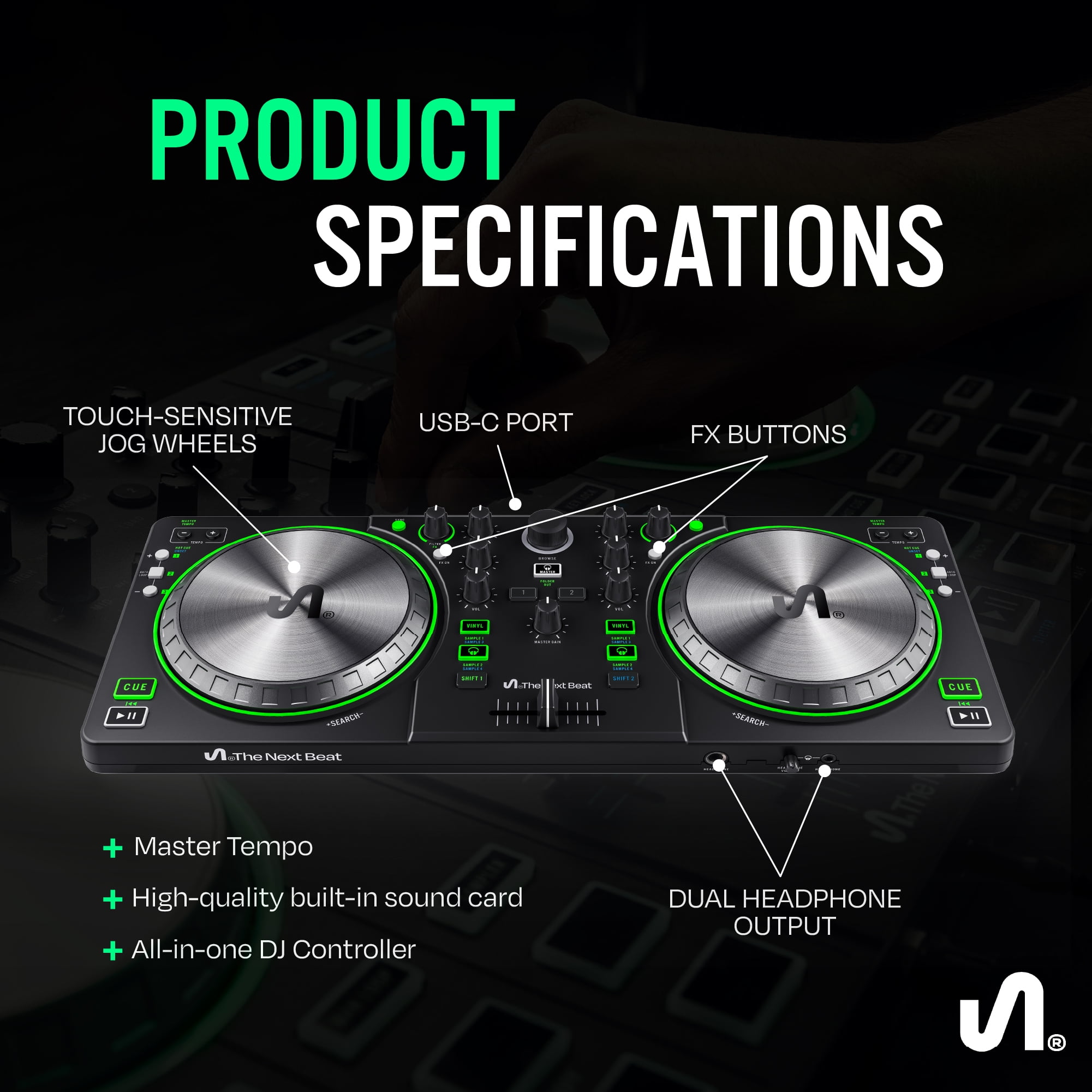 The Next Beat by Tiesto DJ Controller, DJ Control Deck with Audio Mixer & Beat Match, SX1