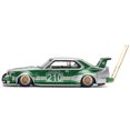 thumbnail image 3 of Skyline C210 Kaido Racer "Bosozoku Style" RHD (Right Hand Drive) #210 Green and Silver 1/64 Diecast Model Car by Pop Race, 3 of 6
