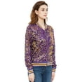 thumbnail image 5 of Women's Striped Metallic Sequin Varsity Jacket Color: Purple And Gold Size: LARGE, 5 of 7