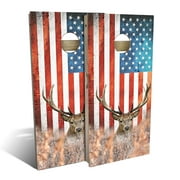 Skip's Garage American Flag Deer Solid Wood Cornhole Board Set