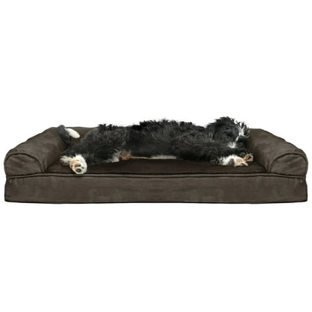 FurHaven Plush & Suede Cooling Gel Foam Top Sofa Pet Bed for Dogs & Cats - Espresso Large