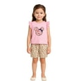 thumbnail image 2 of LittleSpring Little Girls Summer Outfits T-Shirt and Floral Shorts Set 2 Piece Outfit with Belt Cartton Pattern Pink 5T, 2 of 6
