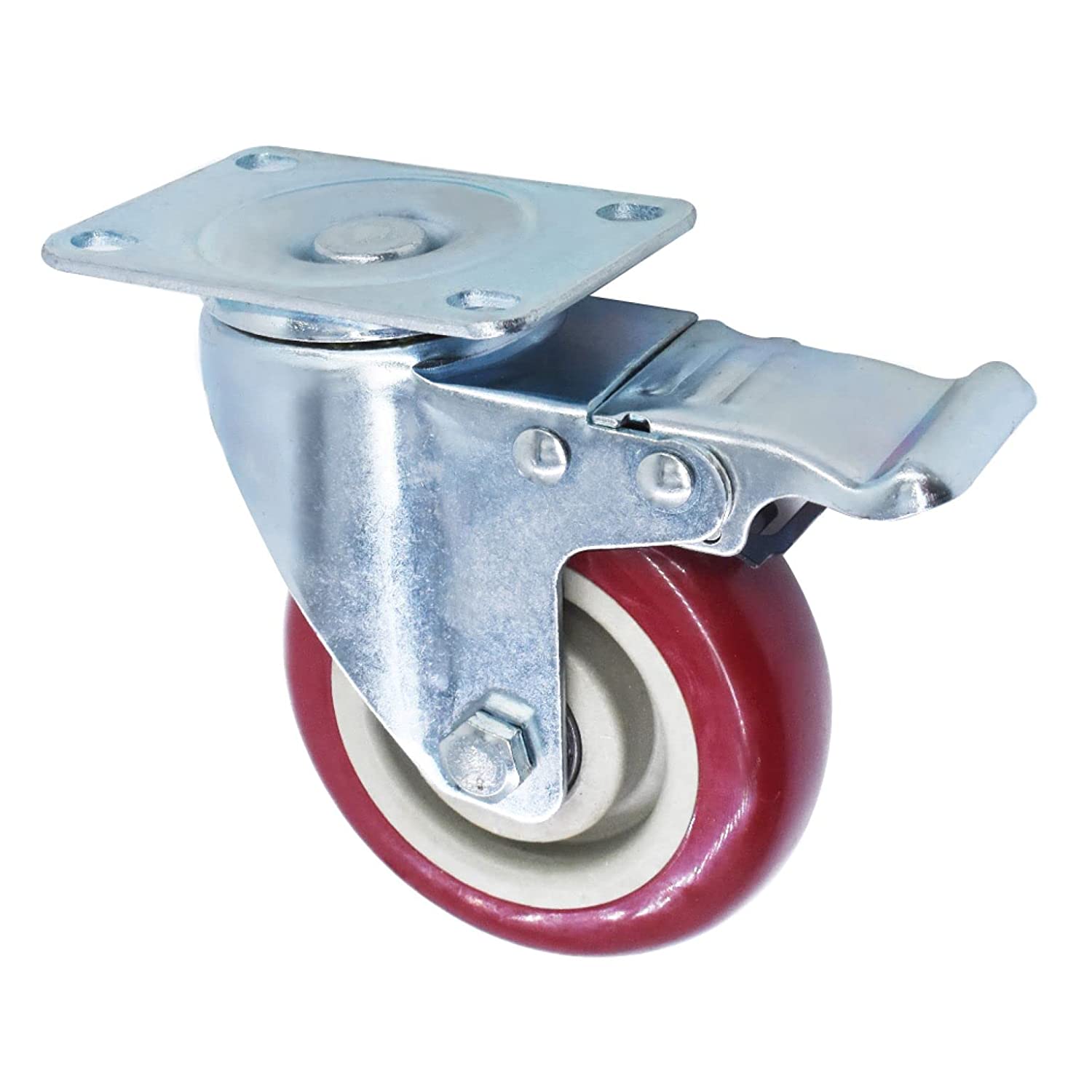 EPOTOOR 4 Pack Swivel Caster Wheels, 4 Inch Heavy Duty Industrial Casters with Brake No Noise Locking Casters for Industrial Furniture Work Bench Trolley Casters (Red)