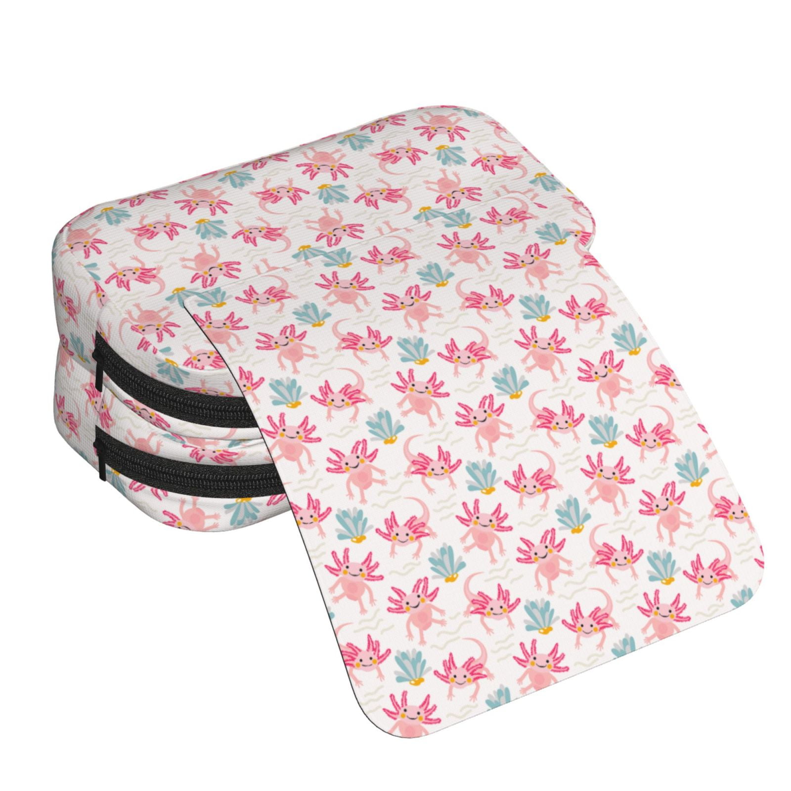 Rateoe Cute Axolotl Pattern Double Clamshell Pen Case, Storage Organizer with Two Zipper Compartments– Holds Up to 50 Pencils & Pens