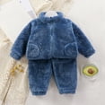 thumbnail image 3 of 1-7T Toddler Little Boys Girls Winter Warm Fleece Clothes 2Pcs Kids Casual Thick Plush Zipper Jacket Coat with Pockets + Solid Long Pant Set, 3 of 9