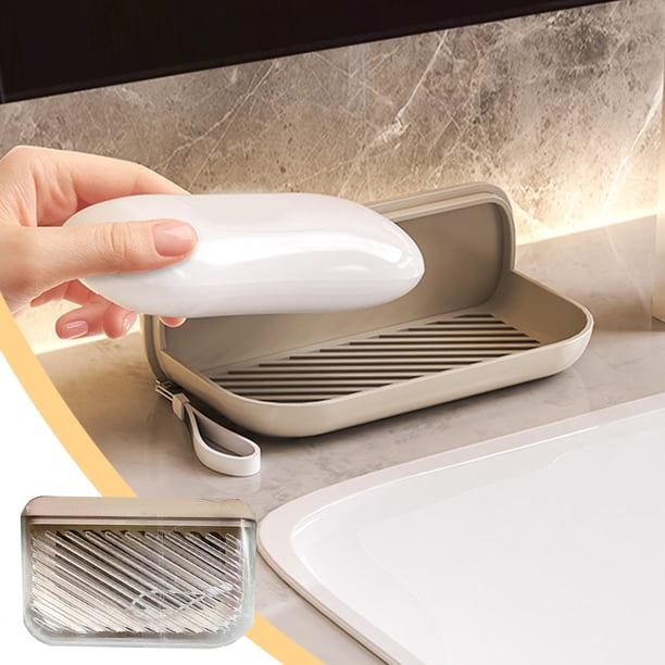 Caja de almacenamiento de jabón portátil con tapa segura | Estuche de jabón de viaje a prueba de fugas | Plástico duradero | Sistema de drenaje único | Higiénico Fácil de Limpiar | Blanco/Café/Rosa