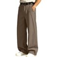 thumbnail image 5 of HOMADLES Mens Elastic Waist Work Pants Wide Leg Stretch Soft Athletic Pants Solid Color Side Pocket Casual Pants Coffee Size M, 5 of 10