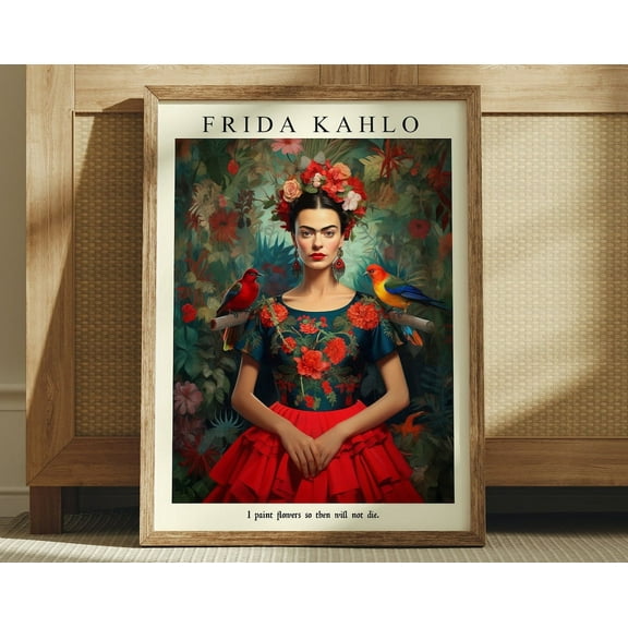 Kna Prints - 1 Pc Poster Frida Kahlo Flowers And Animals Portrait, Frida Kahlo Photo, , Frida Kahlos Print, Feminist Art, Frida Kahlo Wall Art, UNFRAMED-8x12