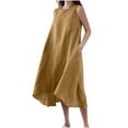 thumbnail image 1 of Birdeem Robes d'Été Décontractées pour Femmes à Col Rond, Unies, Sans Manches, 1 of 5