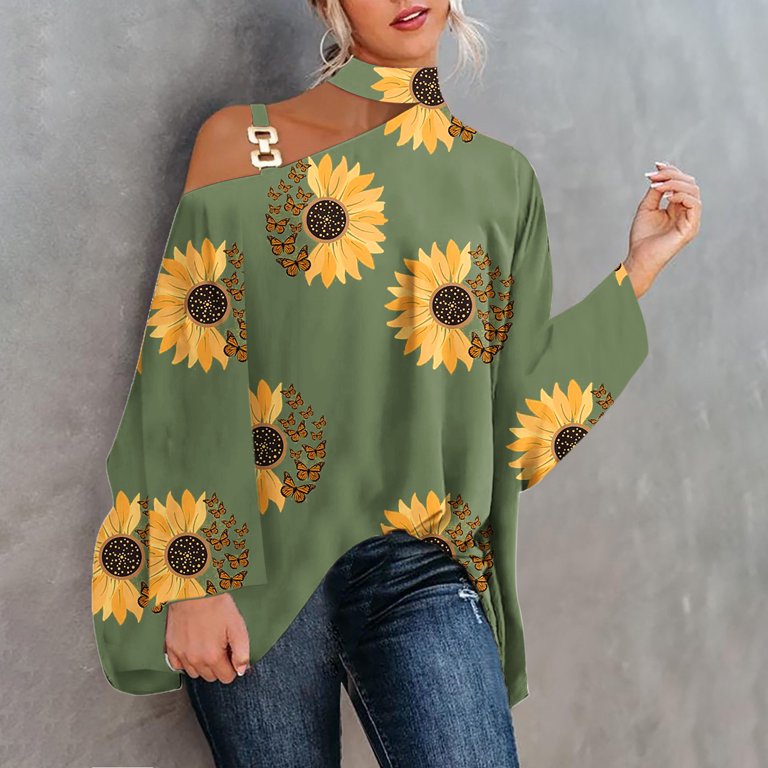 Kayannuo Clearance Fall Clothes For Women Fashion Clearance Fashion Woman  O-Neck Long Sleeve T-Shirt Summer Printing Loose Blouse Tops， Green